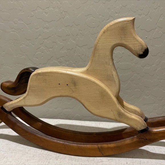 Boho Vintage Small Wooden Rocking Horse - Picture 2 of 8